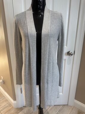 Women's Open Front Lightweight Gray Pleated Sweater Cardigan